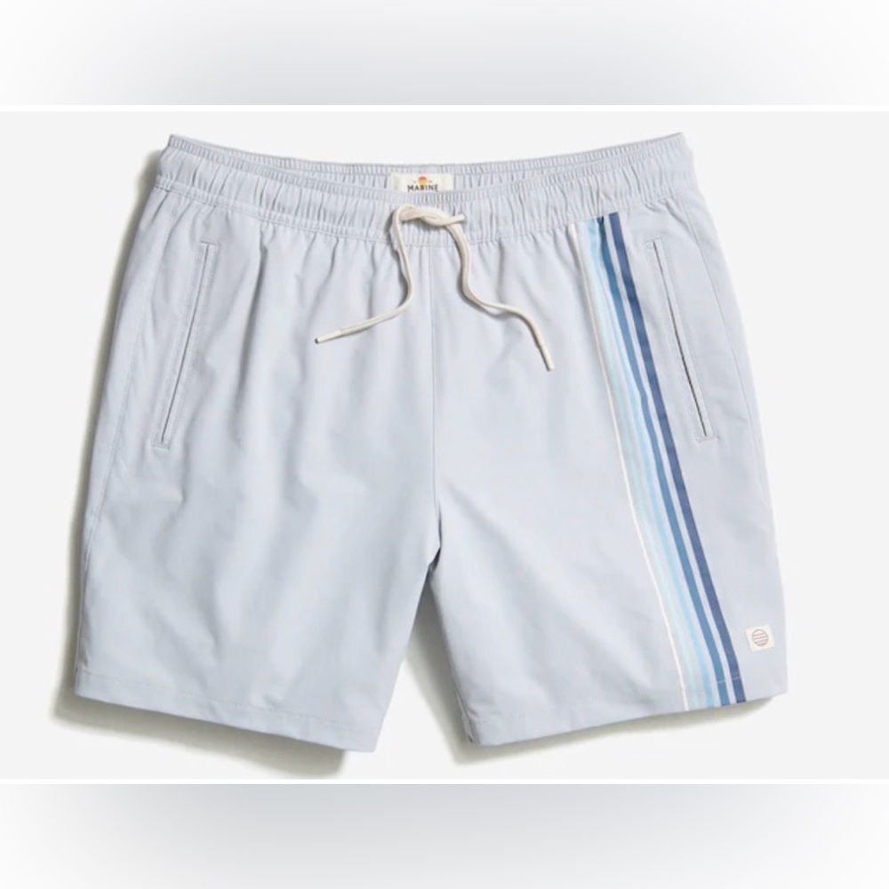 XXL Marine Layer men's short swimsuite Light blue pocket stripes 40" NWT dry fit
